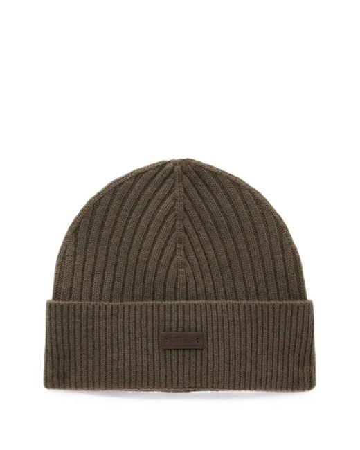 Herno Green Ribbed-Knit Beanie Hat for men