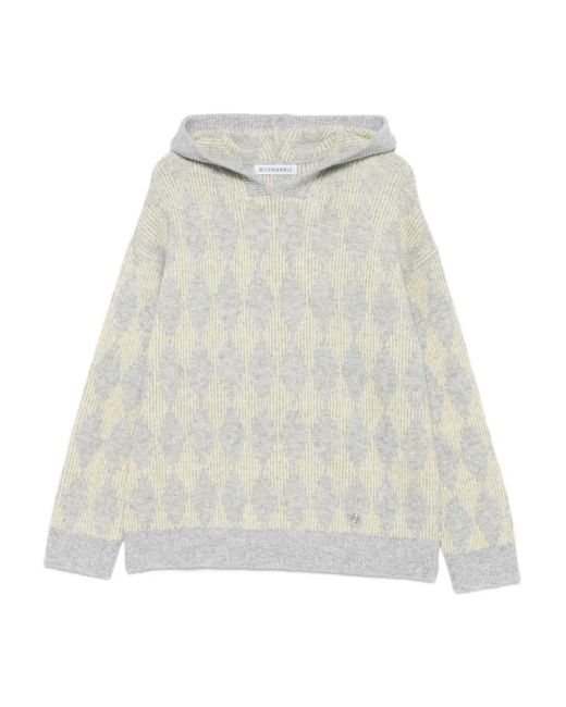 Bluemarble White Argyle Hooded Sweater for men