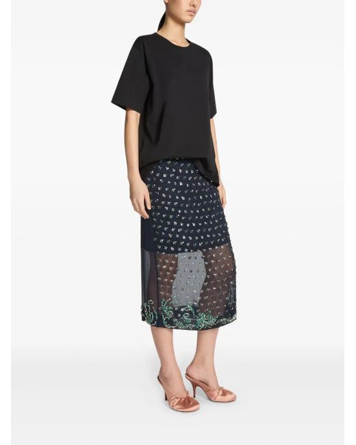 Dries Van Noten Blue Rhinestone-Embellished Sheer-Panel Skirt