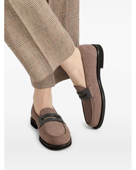 Brunello Cucinelli Brown Suede Penny Loafers