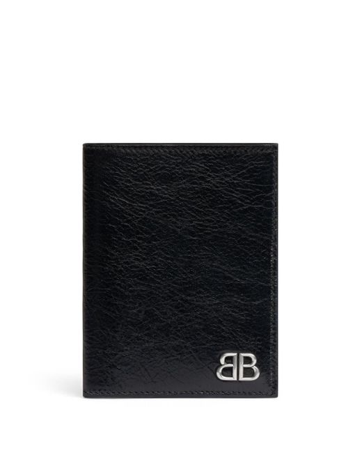 Balenciaga Black Monaco Vertical Bi-fold Leather Wallet for men