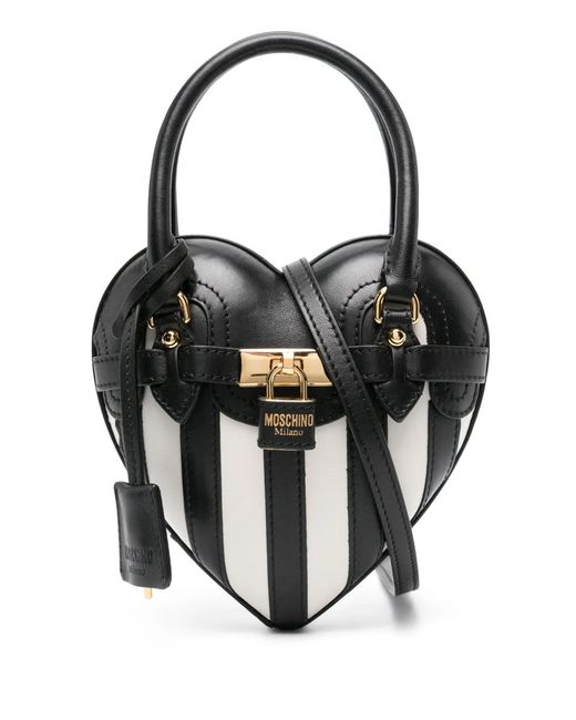Moschino Black Padlock-Detail Leather Tote Bag