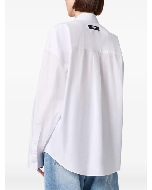 MSGM White Pleated-Bib Button-Down Shirt