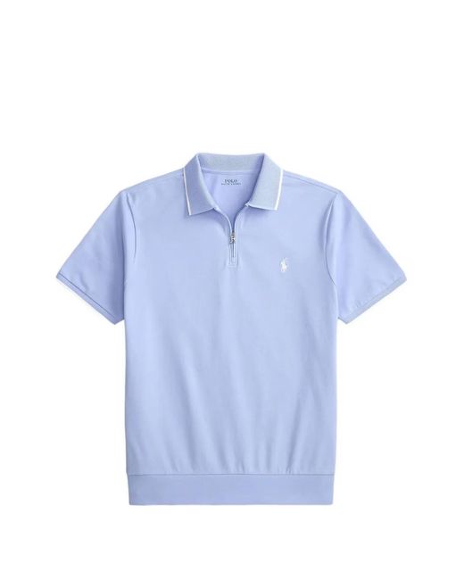 Polo Ralph Lauren Blue Zip-Neck Logo-Embroidered Polo Shirt for men