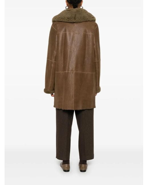 Lemaire Brown Asymmetric Shearling Coat