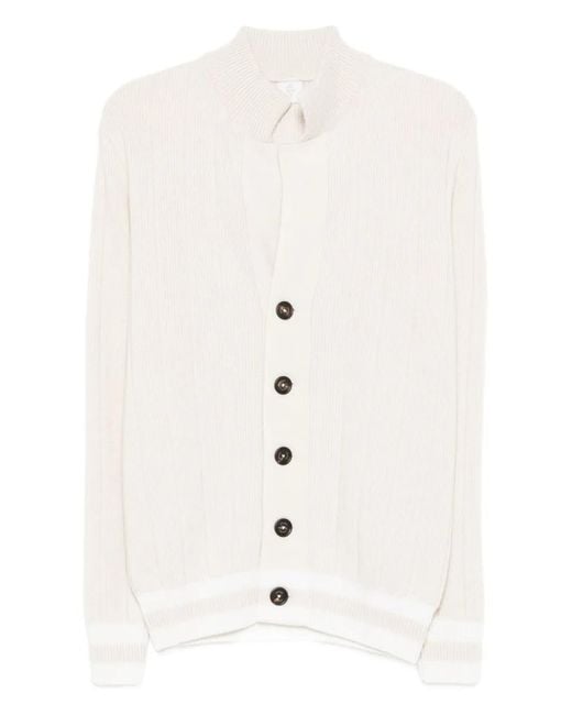 Eleventy White Ribbed Cashmere Cardigan for men
