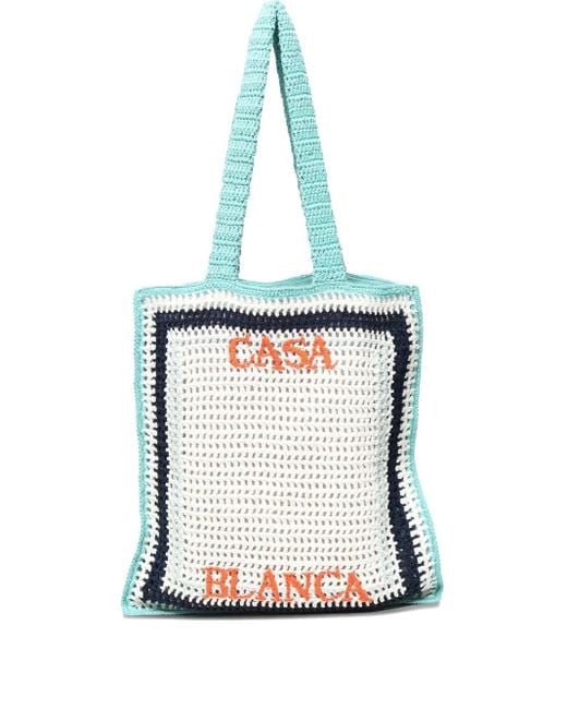 Casablanca White Crochet-Detail Tote Bag