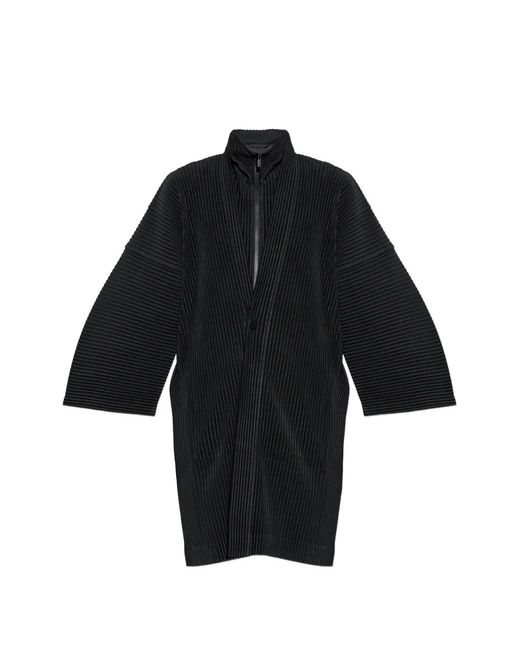Homme Plissé Issey Miyake Black Pleated Wide-Sleeve Coat for men
