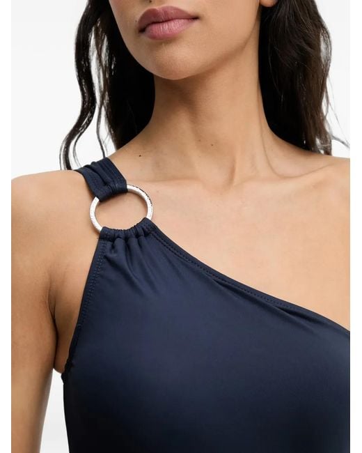 MICHAEL Michael Kors Blue One-Shoulder Ring-Detail Swimsuit