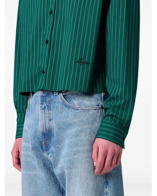 MSGM Green Pinstripe-Pattern Cropped Shirt for men