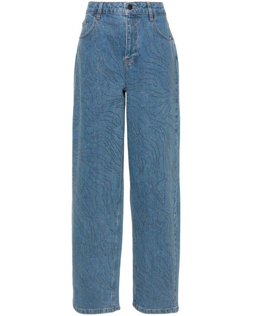 ROTATE BIRGER CHRISTENSEN Blue Rhinestone-embellished Wide-leg Jeans