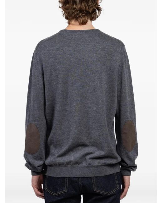 Gran Sasso Gray Elbow-Patch Crew-Neck Sweater for men