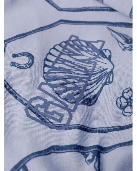 Ganni Blue Zodiac Logo-Print Stretch-Jersey Dress