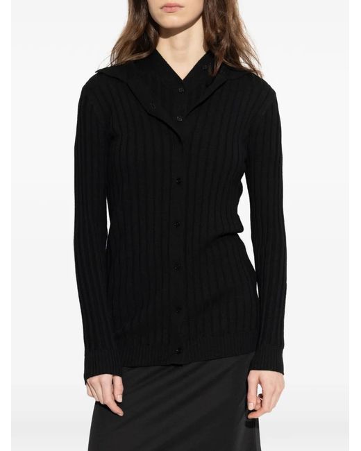 IRO Black Ribbed Buttoned Cardigan