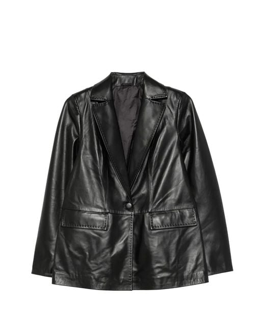 ADRIANNA FERETTI Black Notched-Lapels Leather Jacket