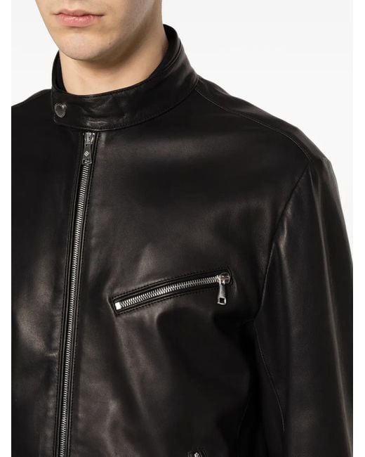 Tagliatore Black Zip Biker Jacket for men