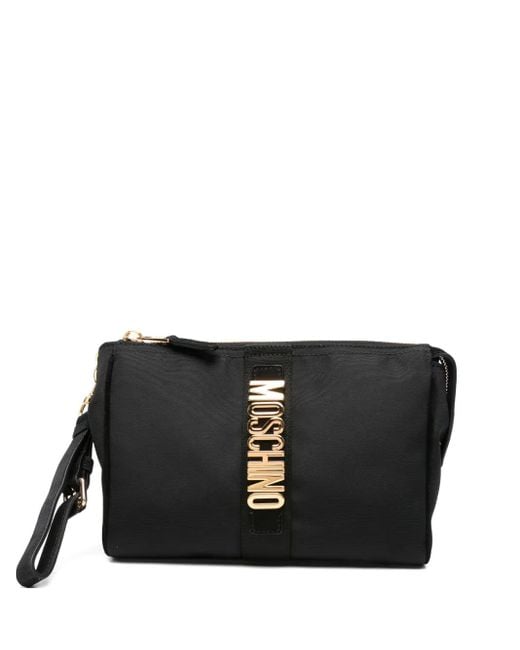 Moschino Black Clutch mit Logo-Schild