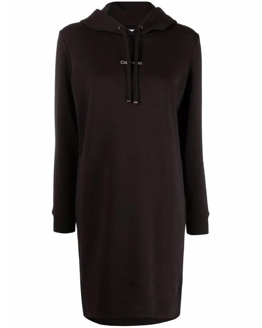 Calvin Klein Black Logo-Print Hoodie Short Dress