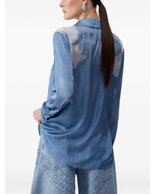 Liu Jo Blue Denim And Lace Print Shirt
