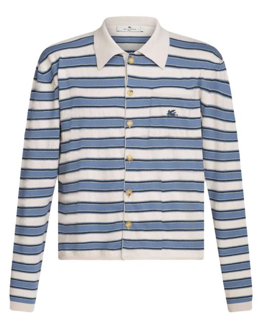 Etro Blue Logo-embroidered Striped Shirt for men