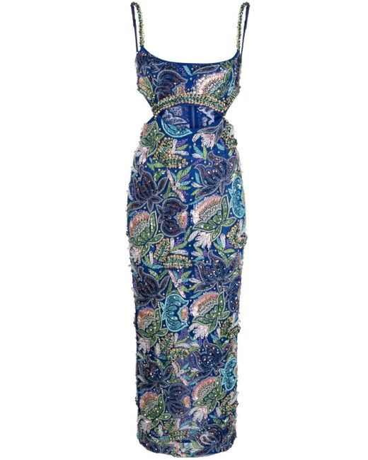 Rachel Gilbert Blue Piper Embellished Midi Dress