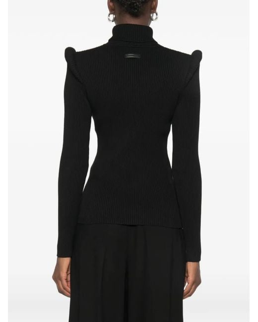 Elisabetta Franchi Black Ribbed-Knit Turtleneck Sweater