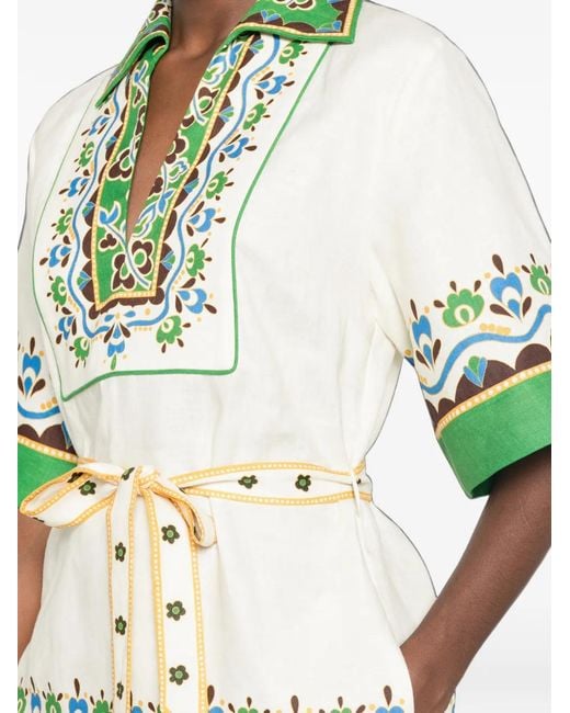 ALÉMAIS Green Bridgette Graphic-Print Belted Mini Dress