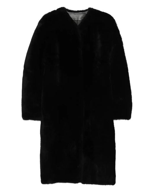 Totême Black Midi Shearling Coat