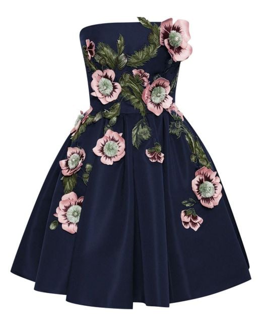 Abito corto con ricamo di Oscar de la Renta in Blue