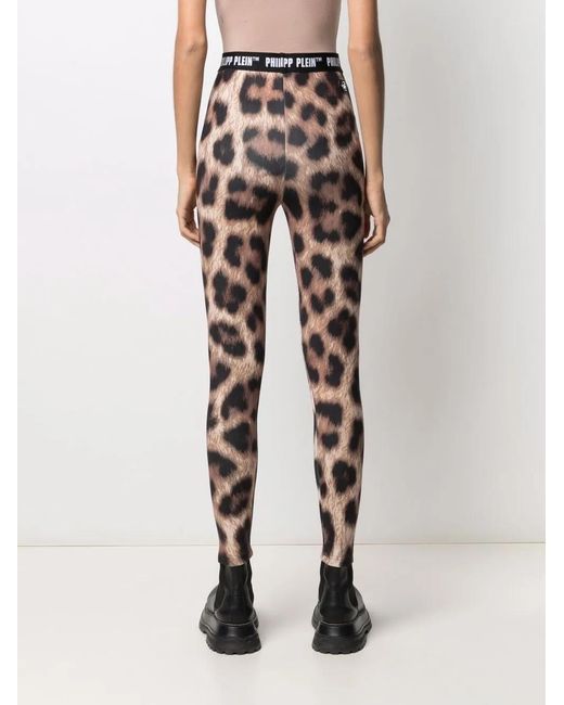 Philipp Plein Black Leopard-Print Biker Leggings