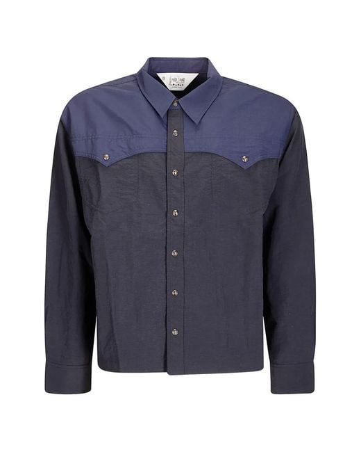 Brain Dead Blue Western-Style Panelled Shirt for men