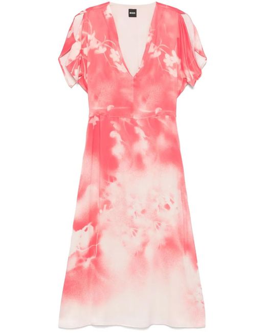 Vestido midi con estampado floral Boss de color Pink