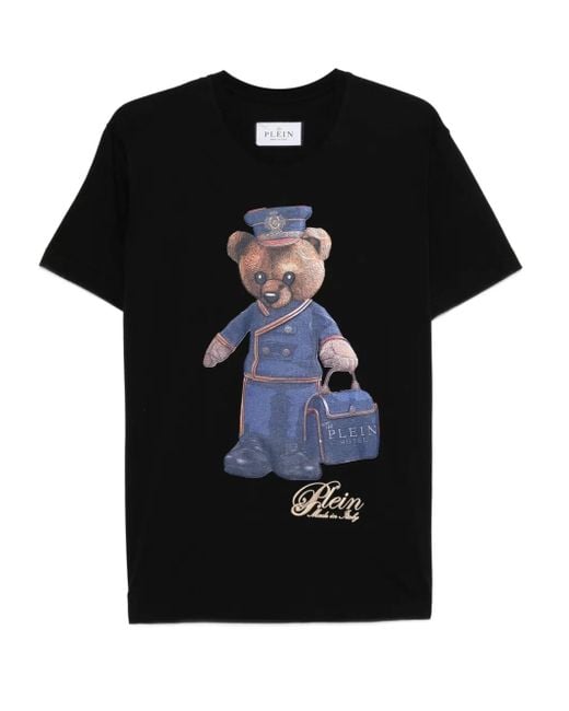 Philipp Plein Black Teddy-Bear-Print Cotton T-Shirt