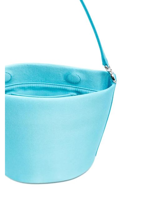 Self-Portrait Blue Floral-Keychain Satin Bucket Bag