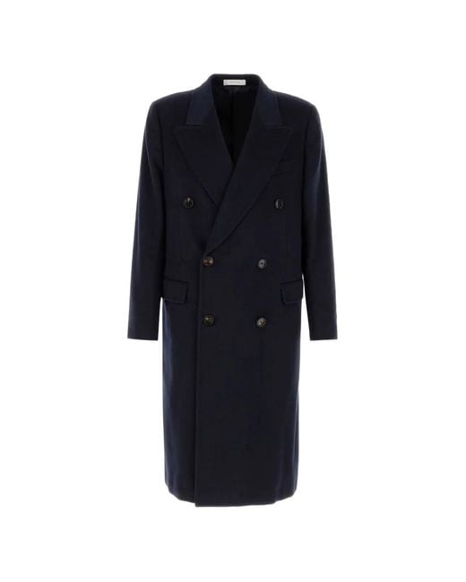 Umit Benan Blue Double-Breasted Cashmere Coat for men