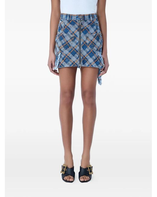 Vivienne Westwood Blue Frayed Zip Skirt