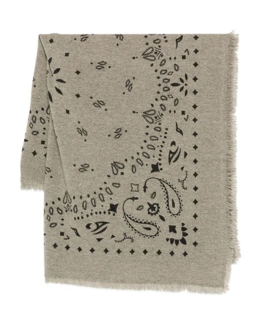Kujten Gray Paisley-Pattern Cashmere Scarf