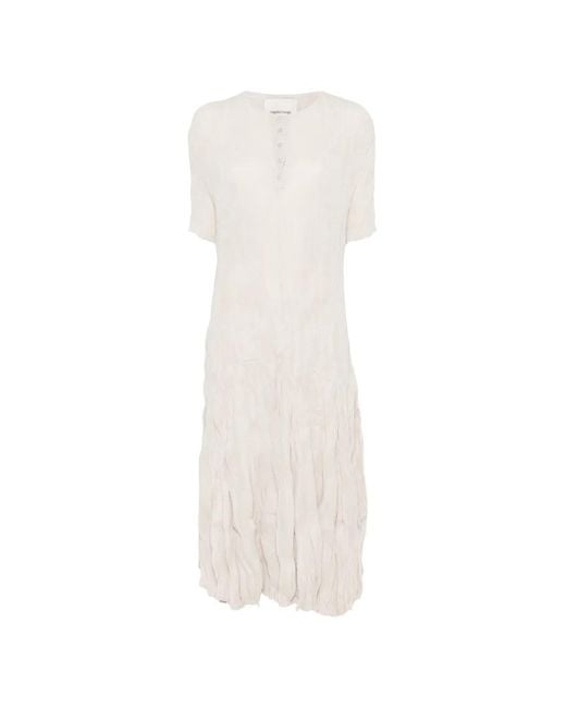 GONGDID DESIGN White Robe Mi-Longue À Effet Froissé Et Manches Courtes