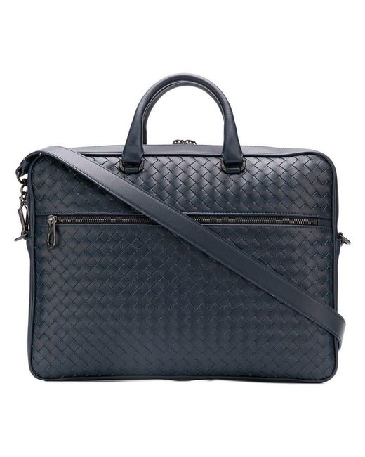 Bottega Veneta Blue Intrecciato Leather Briefcase for men