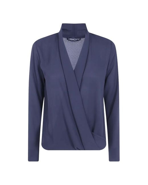 DR. HOPE Blue Wrap-Style Long-Sleeve Blouse