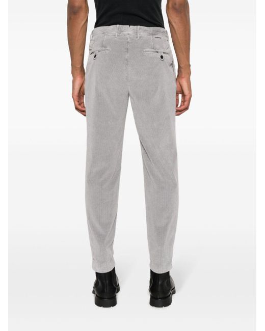 Incotex Gray Logo-embroidered Corduroy Trousers for men