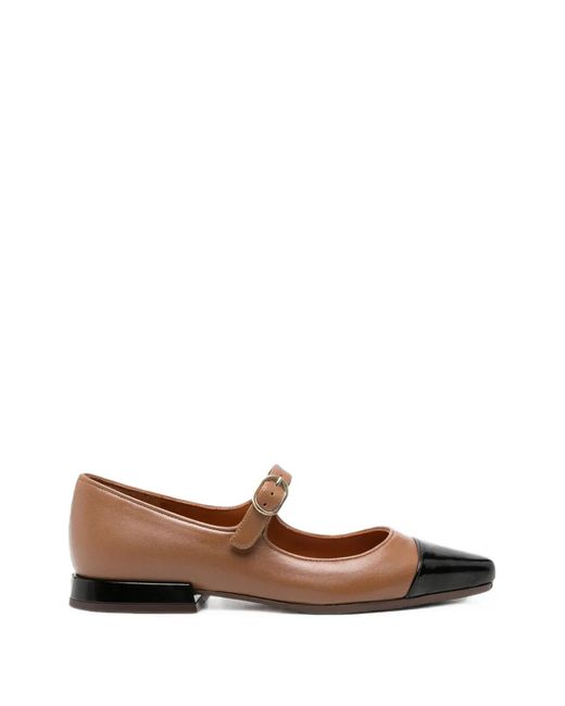 Chie Mihara Brown Buckle-Strap Ballet Flats
