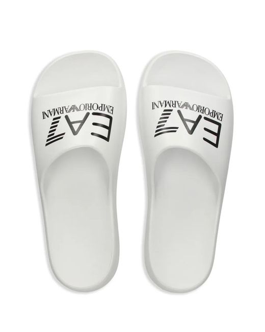 EA7 White Crusher Distance Logo-Print Slides for men