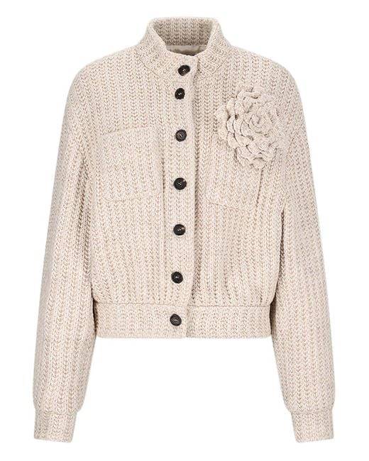 GIUSEPPE DI MORABITO Natural Ribbed Flower-Embellished Cardigan