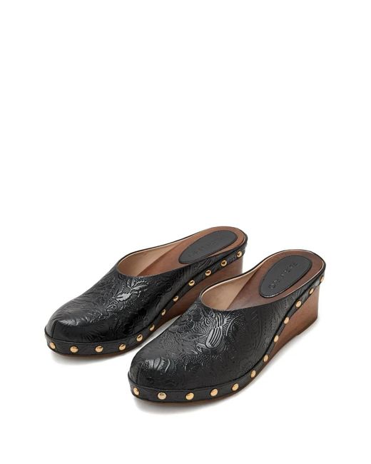 Farm Rio Black Embossed-Print Studded Mules