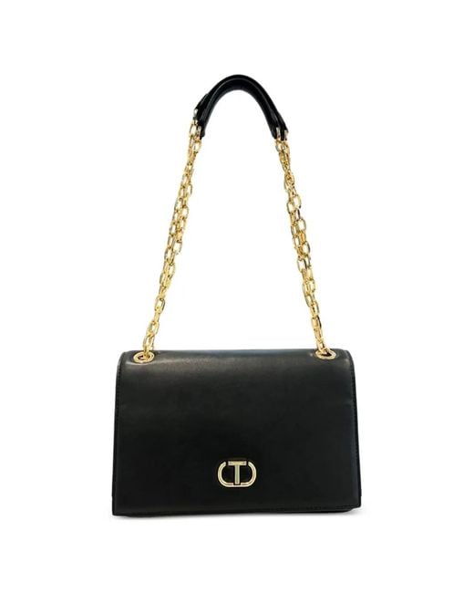 Twinset Black Logo-Plaque Chain-Strap Crossbody Bag
