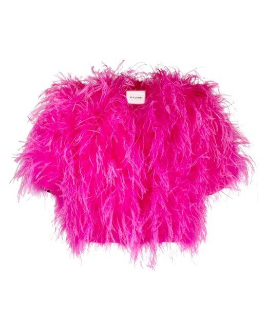 Styland Pink Feather-overlay Cropped Jacket