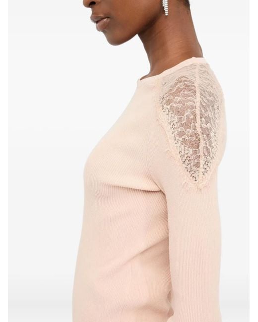 Liu Jo White Gerippter Pullover mit Spitzendetail