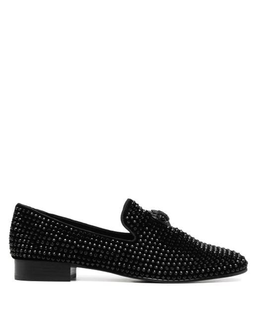 Kurt Geiger Black Ace Stud Crystal-Embellished Loafers for men