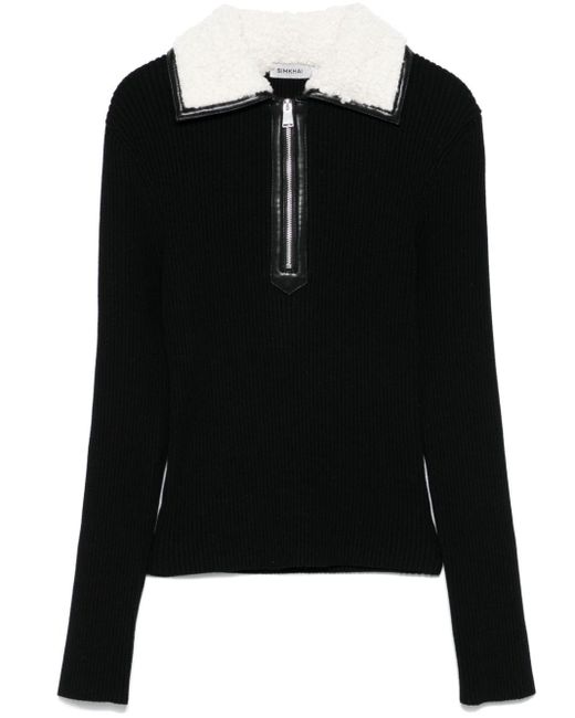 Jonathan Simkhai Black Faux Fur Collar Sweater